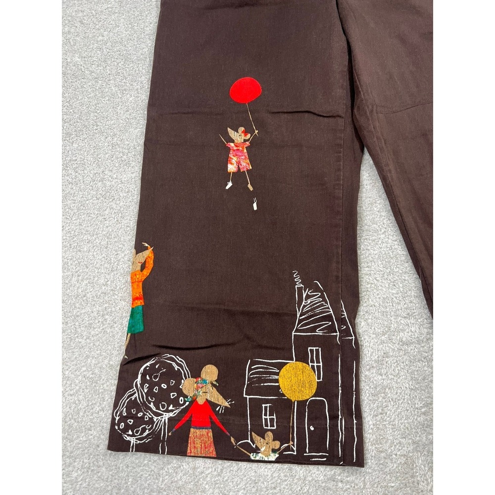 Chicos Brown Wide Leg Crop Capri Pants Mouse Village Whimsical Vintage Size 1 M - Picture 8 of 8